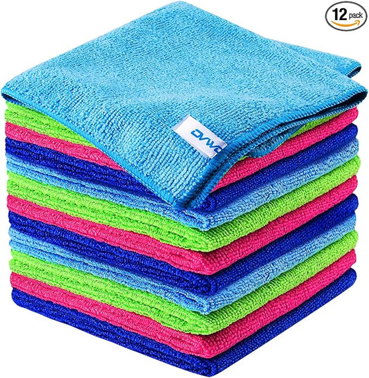 12Pcs Premium Microfiber Cleaning Cloth - Highly Absorbent, Lint Free, Scratch Free, Reusable Cleaning Supplies - for Kitchen Towels, Dish Cloths, Dust Rag, Cleaning Rags in Household Cleaning