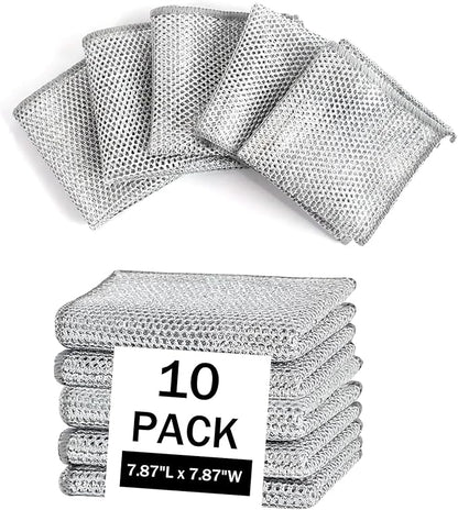 10 Pcs Non Scratch Wire Dishwashing Rag, Microfiber Cleaning Cloth for Washing Dishes, Kitchen Cleaning Rags for Wet and Dry, Kitchen Towels and Dishcloths Sets, Cleaning Supplies Tools