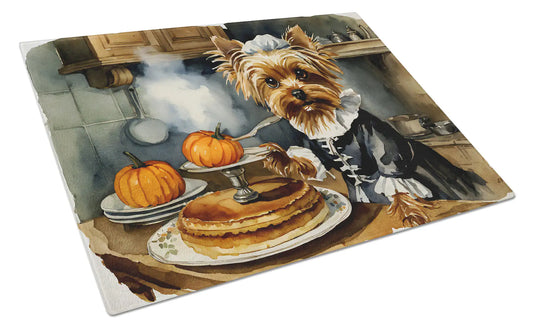 Yorkie Fall Kitchen Pumpkins Glass Cutting Board
