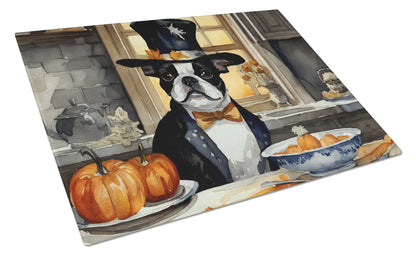 Boston Terrier Fall Kitchen Pumpkins Glass Cutting Board