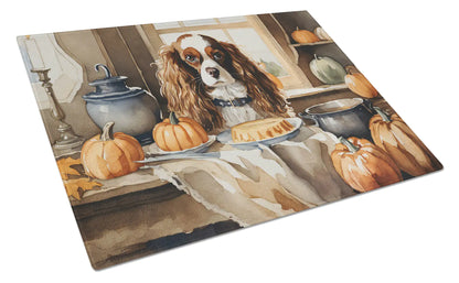 Cavalier Spaniel Fall Kitchen Pumpkins Glass Cutting Board