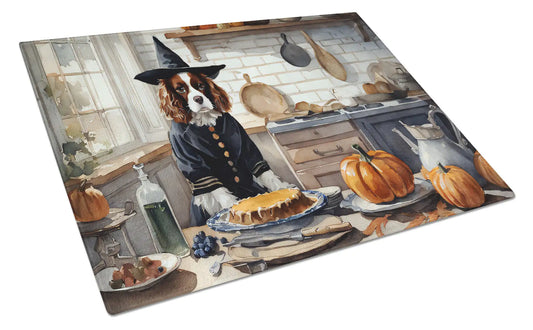 Cavalier Spaniel Fall Kitchen Pumpkins Glass Cutting Board