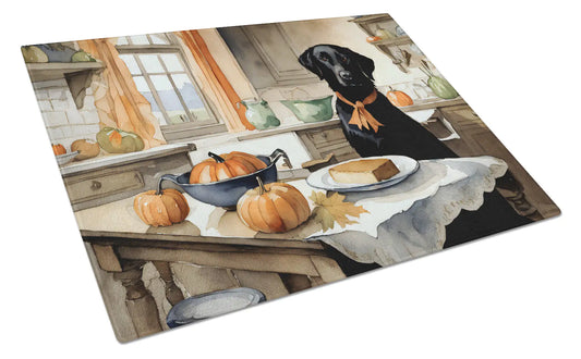 Black Lab Fall Kitchen Pumpkins Glass Cutting Board