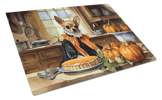 Chihuahua Fall Kitchen Pumpkins Glass Cutting Board