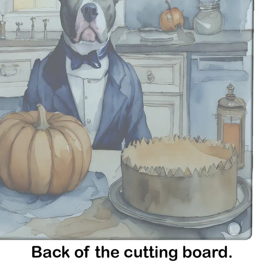Pit Bull Terrier Fall Kitchen Pumpkins Glass Cutting Board