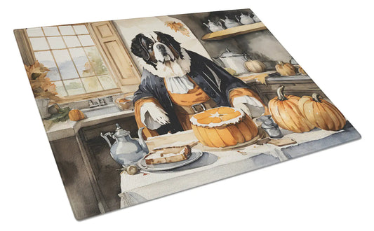 Saint Bernard Fall Kitchen Pumpkins Glass Cutting Board