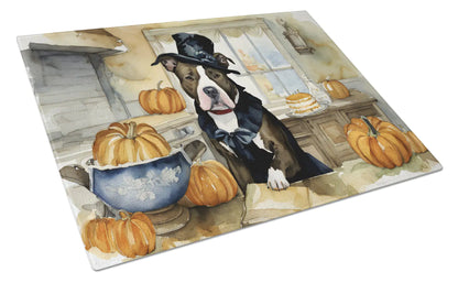 Pit Bull Terrier Fall Kitchen Pumpkins Glass Cutting Board