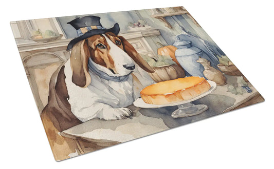 Basset Hound Fall Kitchen Pumpkins Glass Cutting Board