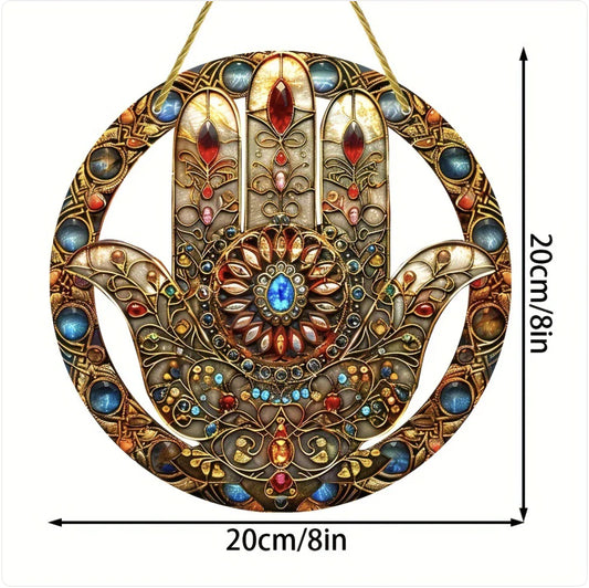 Hand-Painted Boho Sun Catcher Pendant