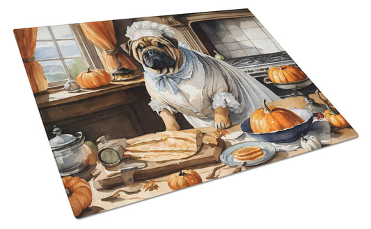 Shar Pei Fall Kitchen Pumpkins Glass Cutting Board