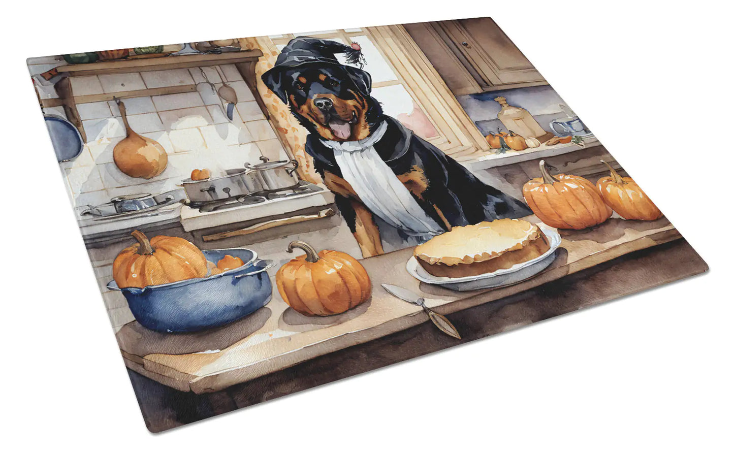 Rottweiler Fall Kitchen Pumpkins Glass Cutting Board