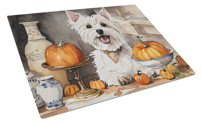 Westie Fall Kitchen Pumpkins Glass Cutting Board