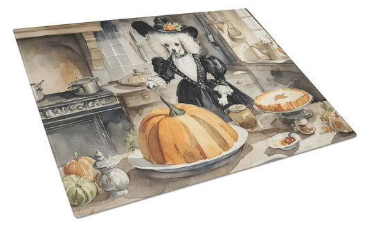 Poodle Fall Kitchen Pumpkins Glass Cutting Board