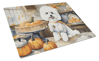 Bichon Frise Fall Kitchen Pumpkins Glass Cutting Board