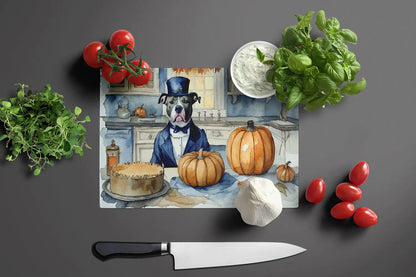 Pit Bull Terrier Fall Kitchen Pumpkins Glass Cutting Board