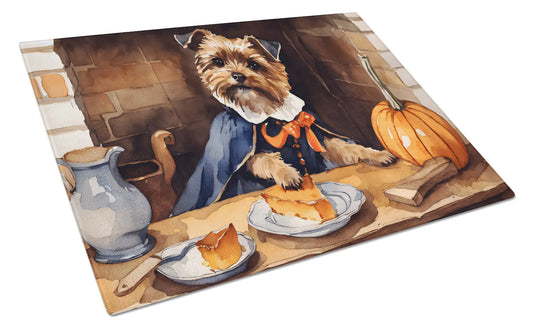 Border Terrier Fall Kitchen Pumpkins Glass Cutting Board