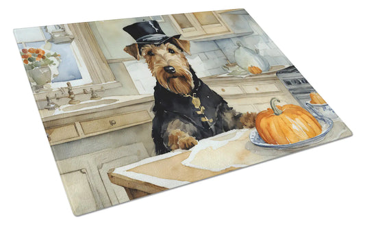 Airedale Terrier Fall Kitchen Pumpkins Glass Cutting Board